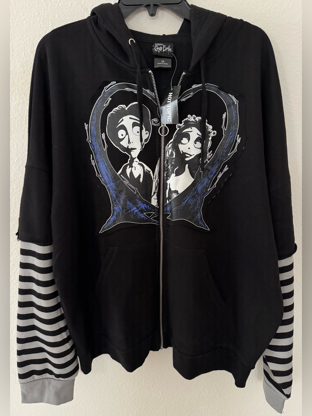 Hot Topic Corpse Bride Heart Stripes Girls Twofer Hoodie